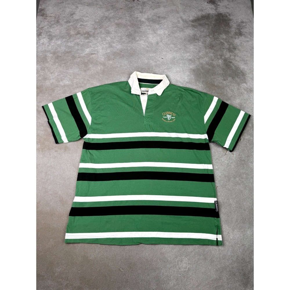 Vintage Guinness Official Merchandise Polo Shirt Mens XL Green Striped Logo Golf